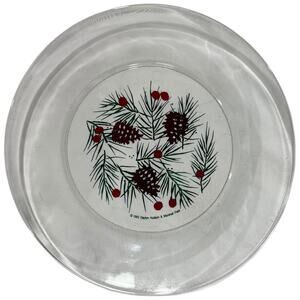 90s Christmas Evergreen Pine Cone Red Berry Clear Glass Serving Plate